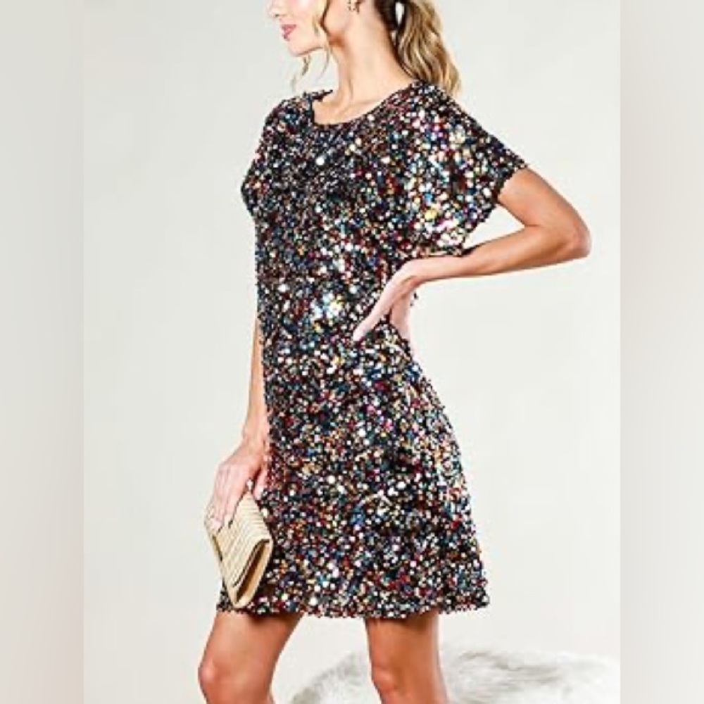 Femi Semi Multicolor Sequin Party Dress | Size L | NWOT